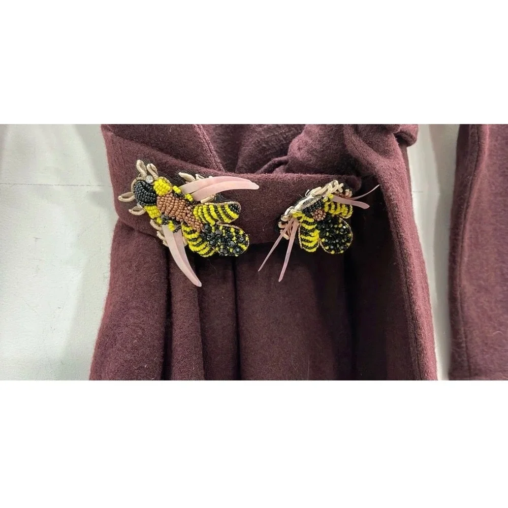 Luba by Hannah Payne 🐝Burgundy‎ Wool Dress 3D Embellished Bee Belted A-Line